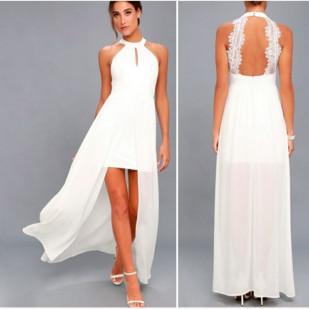 Lulu's white cream lace sheer mini maxi dress